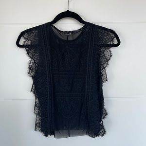 Black Short Sleeve Lace Top - Zara